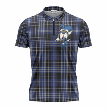Clark (Clarke) Clan Crest In Me Tartan Zipper Polo Shirt Scotland Flag Style
