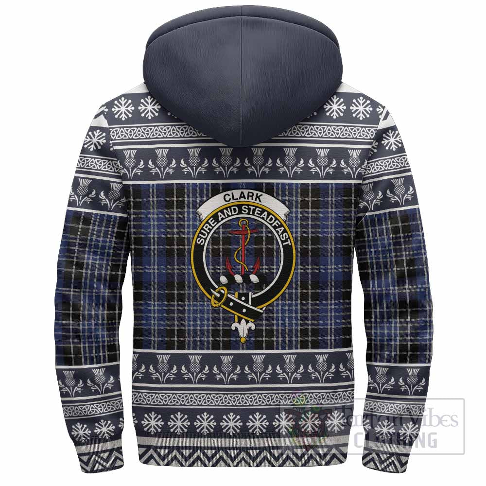 Clark (Clarke) Clan Tartan Christmas Fleece Hoodie with Family Crest - Tartan Vibes Clothing