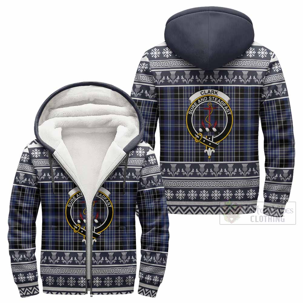 Clark (Clarke) Clan Tartan Christmas Fleece Hoodie with Family Crest - Tartan Vibes Clothing