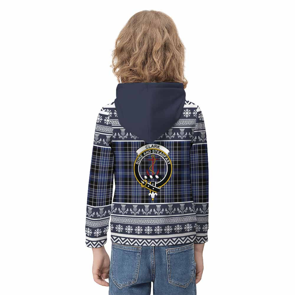 Clark (Clarke) Clan Tartan Christmas Kid Hoodie with Family Crest - Tartan Vibes Clothing