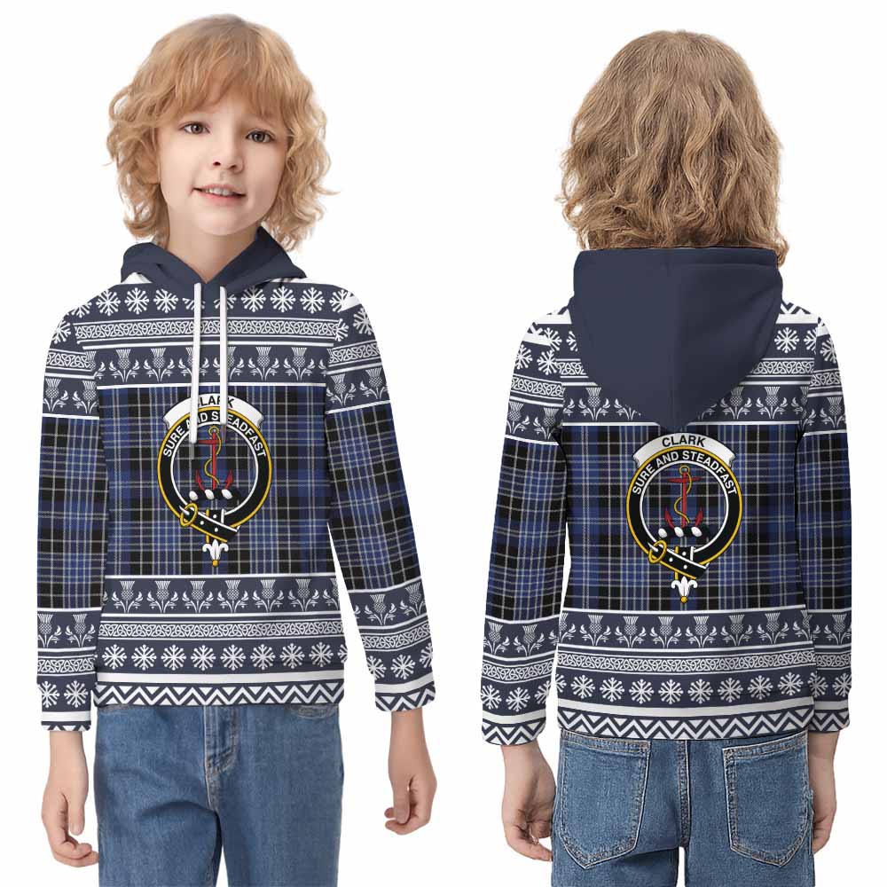 Clark (Clarke) Clan Tartan Christmas Kid Hoodie with Family Crest - Tartan Vibes Clothing