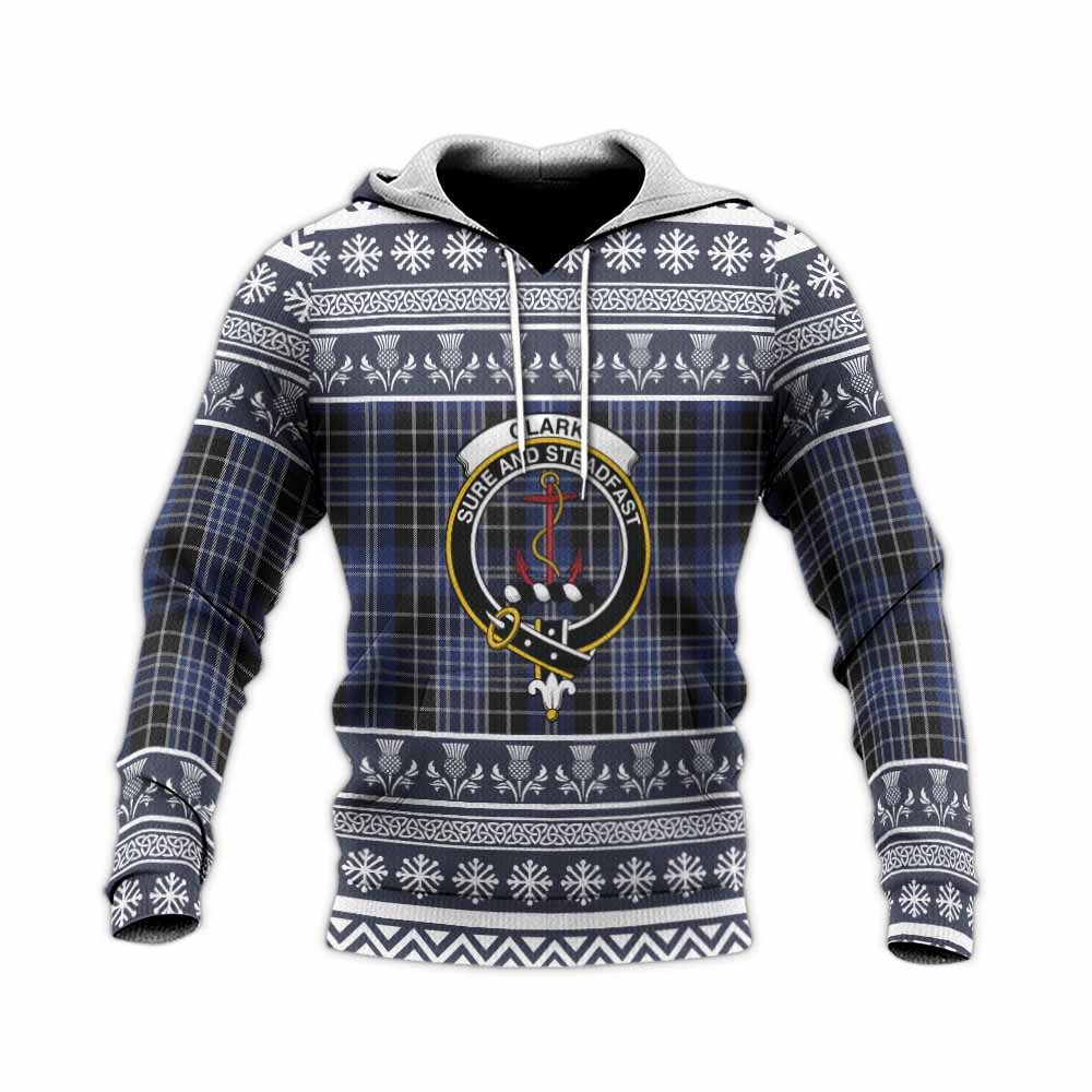Clark (Clarke) Clan Tartan Christmas Knitted Hoodie with Family Crest - Tartan Vibes Clothing