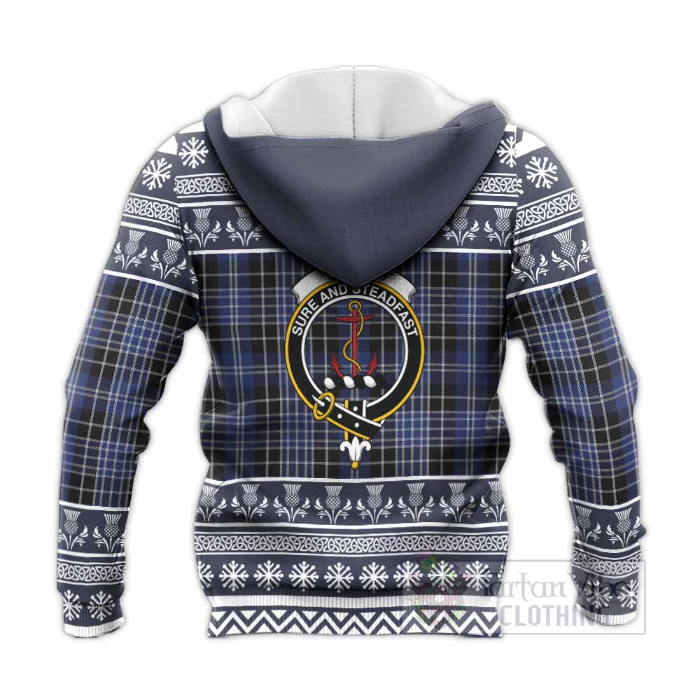 Clark (Clarke) Clan Tartan Christmas Knitted Hoodie with Family Crest - Tartan Vibes Clothing