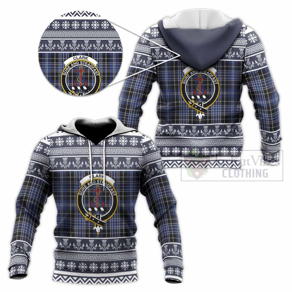 Clark (Clarke) Clan Tartan Christmas Knitted Hoodie with Family Crest - Tartan Vibes Clothing