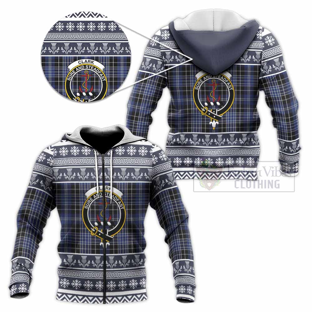 Clark (Clarke) Clan Tartan Christmas Knitted Hoodie with Family Crest - Tartan Vibes Clothing