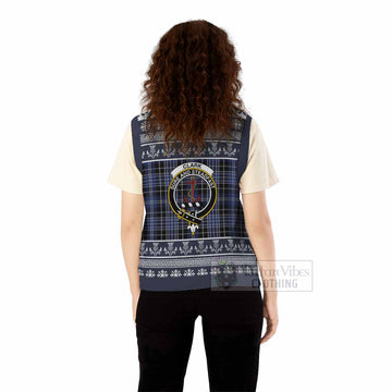 Clark (Clarke) Clan Tartan Christmas Knitted V-Neck Vest with Family Crest