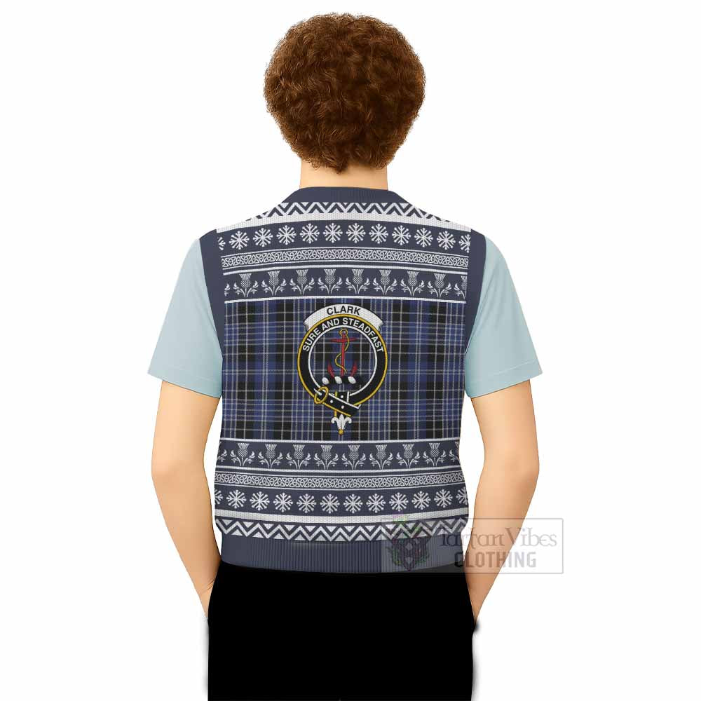 Clark (Clarke) Clan Tartan Christmas Knitted V-Neck Vest with Family Crest - Tartan Vibes Clothing