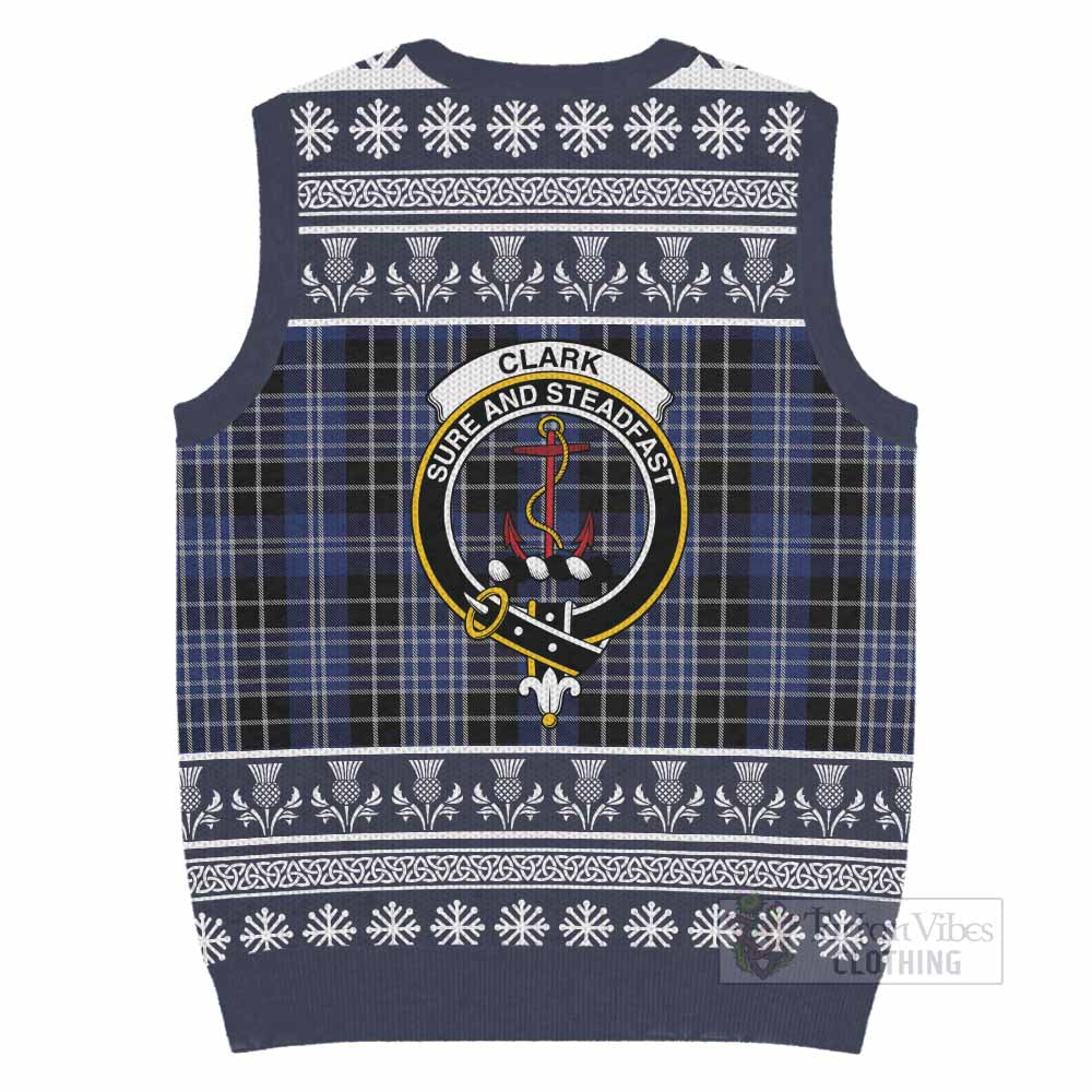 Clark (Clarke) Clan Tartan Christmas Knitted V-Neck Vest with Family Crest - Tartan Vibes Clothing