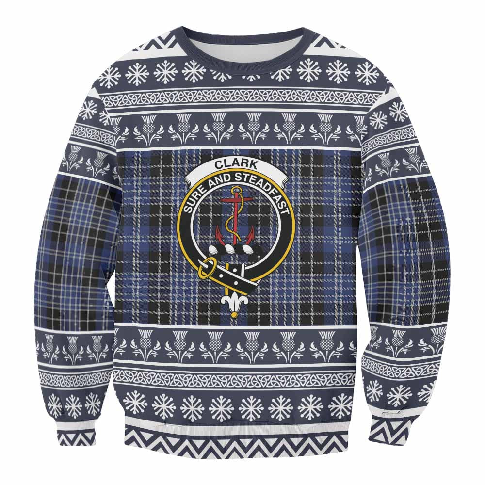 Clark (Clarke) Clan Tartan Christmas Sweatshirt with Family Crest - Tartan Vibes Clothing
