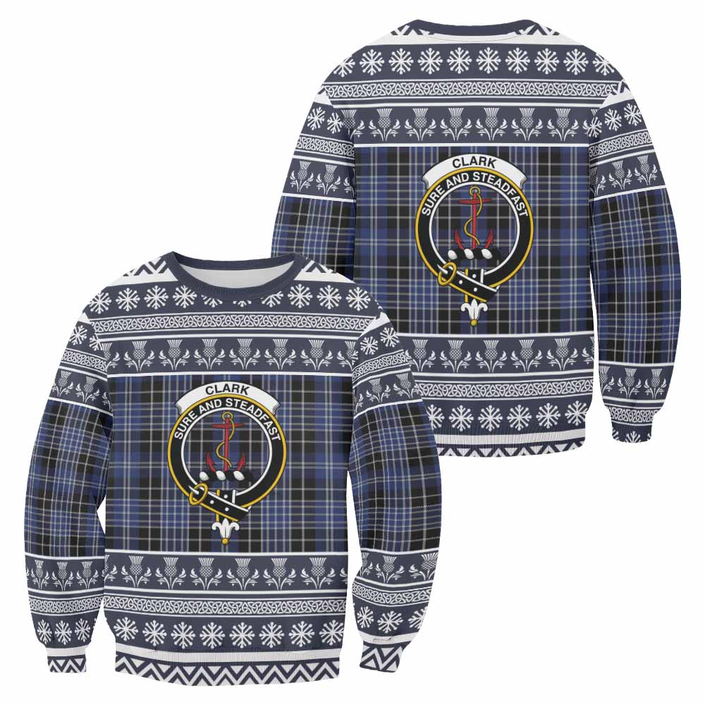 Clark (Clarke) Clan Tartan Christmas Sweatshirt with Family Crest - Tartan Vibes Clothing