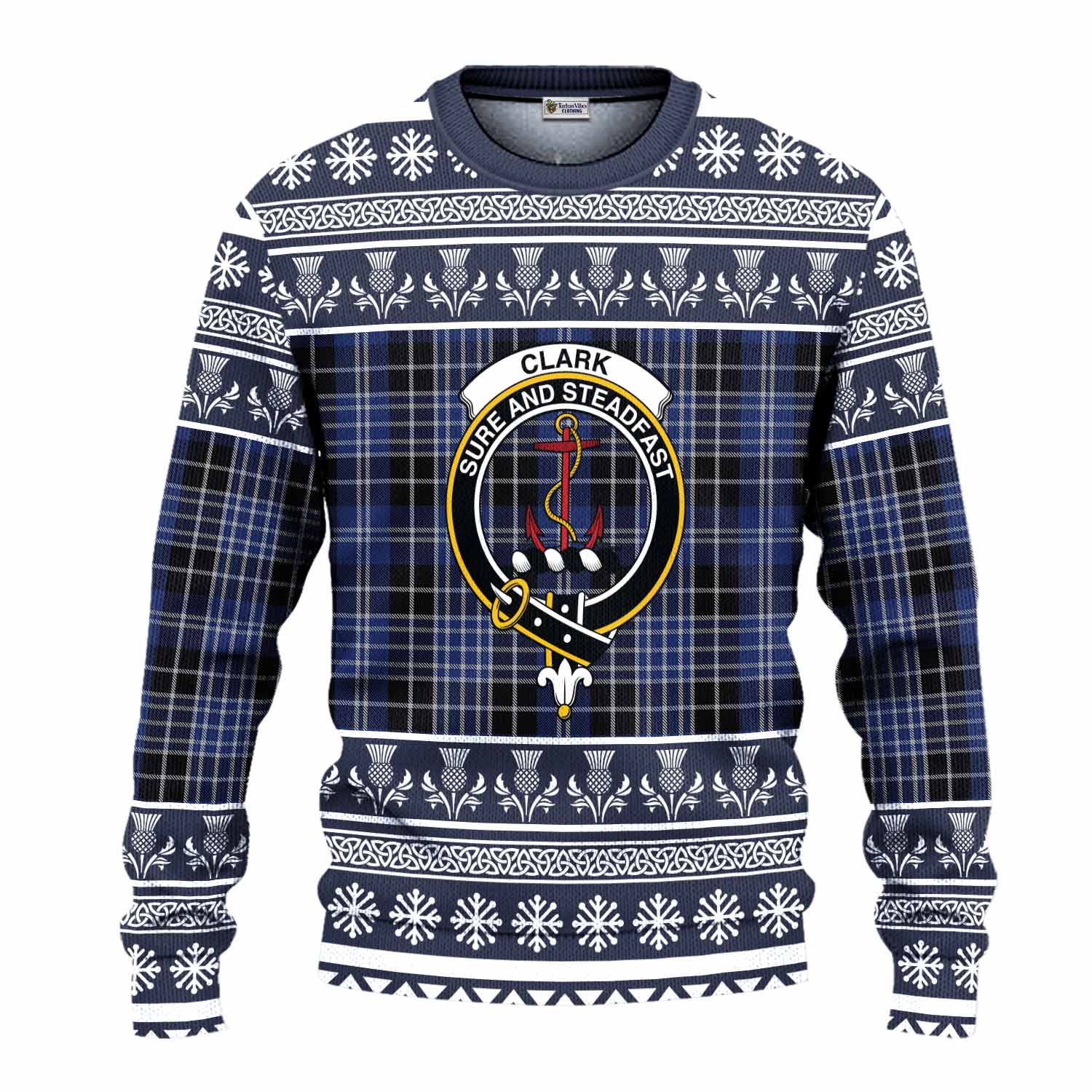 Clark (Clarke) Clan Tartan Christmas Ugly Sweater with Family Crest - Tartan Vibes Clothing