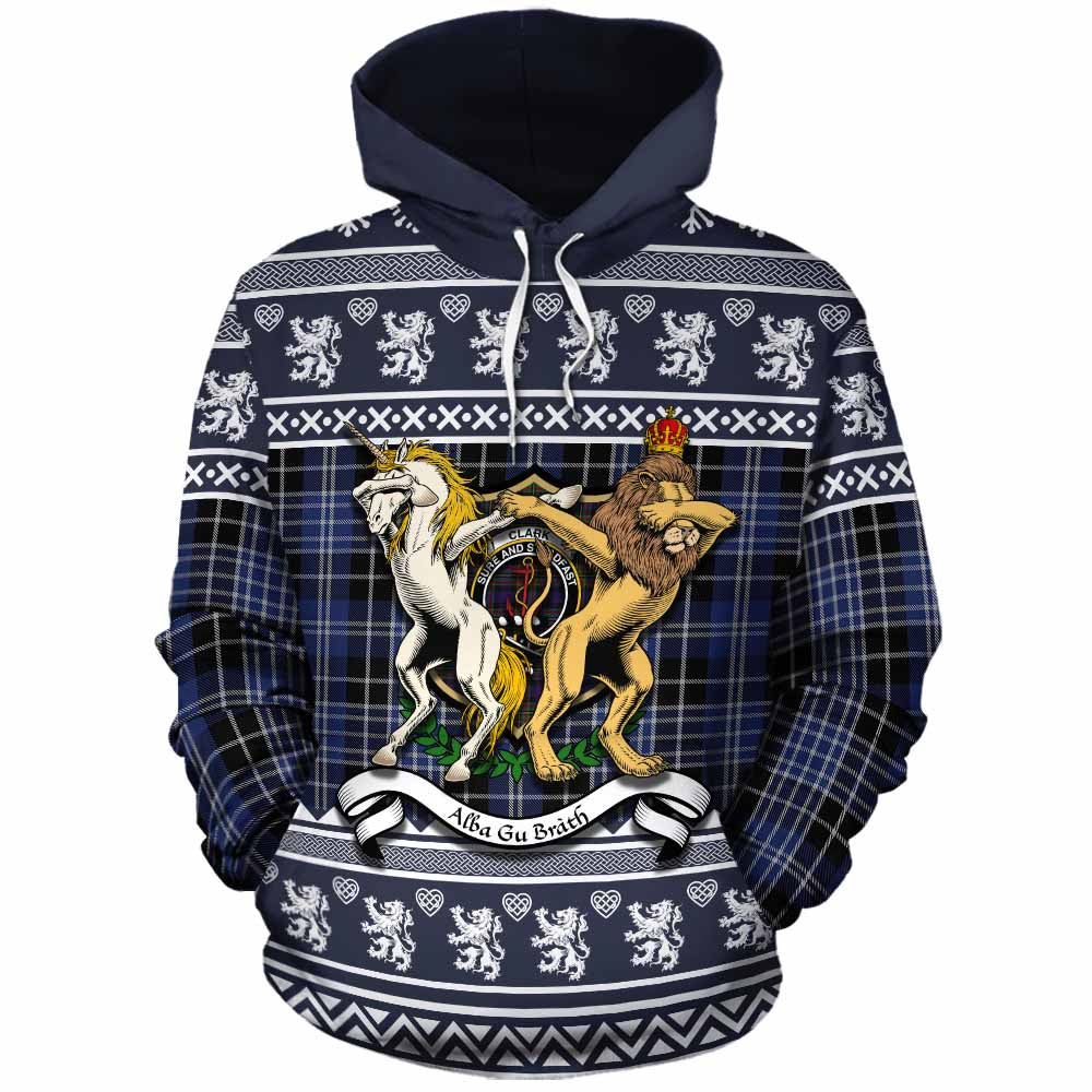 Clark (Clarke) Clan Tartan Crest Christmas Cotton Hoodie Coat of Arms Funny Style - Tartan Vibes Clothing