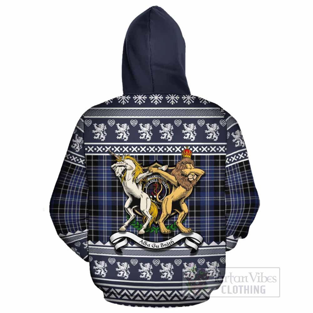 Clark (Clarke) Clan Tartan Crest Christmas Cotton Hoodie Coat of Arms Funny Style - Tartan Vibes Clothing