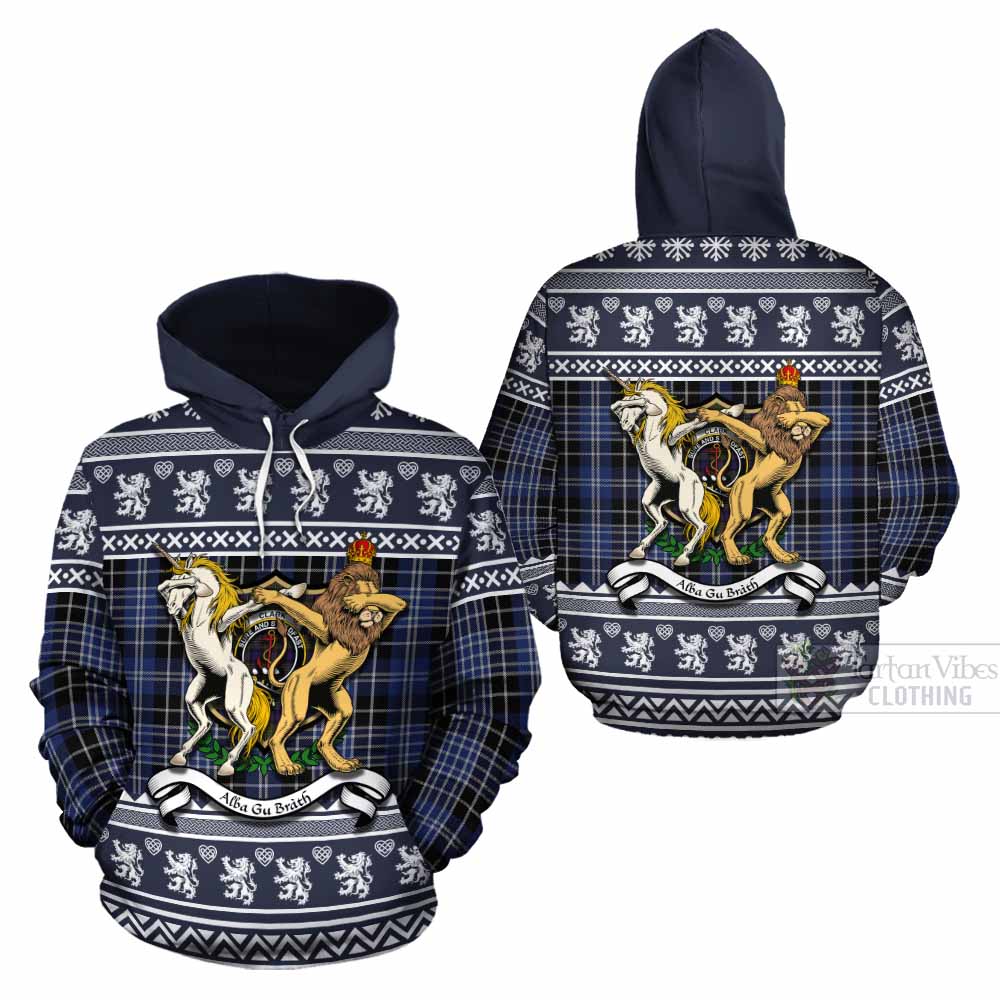 Clark (Clarke) Clan Tartan Crest Christmas Cotton Hoodie Coat of Arms Funny Style - Tartan Vibes Clothing