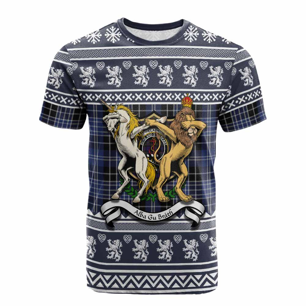 Clark (Clarke) Clan Tartan Crest Christmas Cotton T-shirt Coat of Arms Funny Style - Tartan Vibes Clothing
