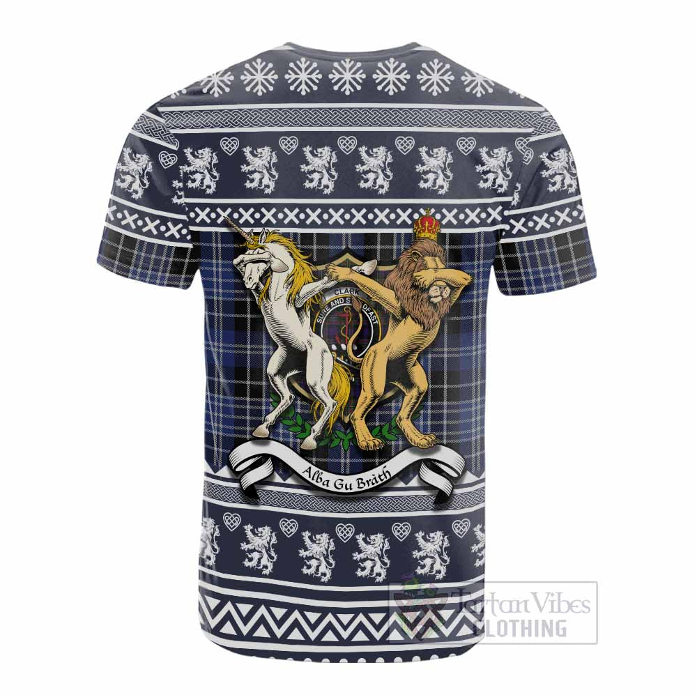 Clark (Clarke) Clan Tartan Crest Christmas Cotton T-shirt Coat of Arms Funny Style - Tartan Vibes Clothing