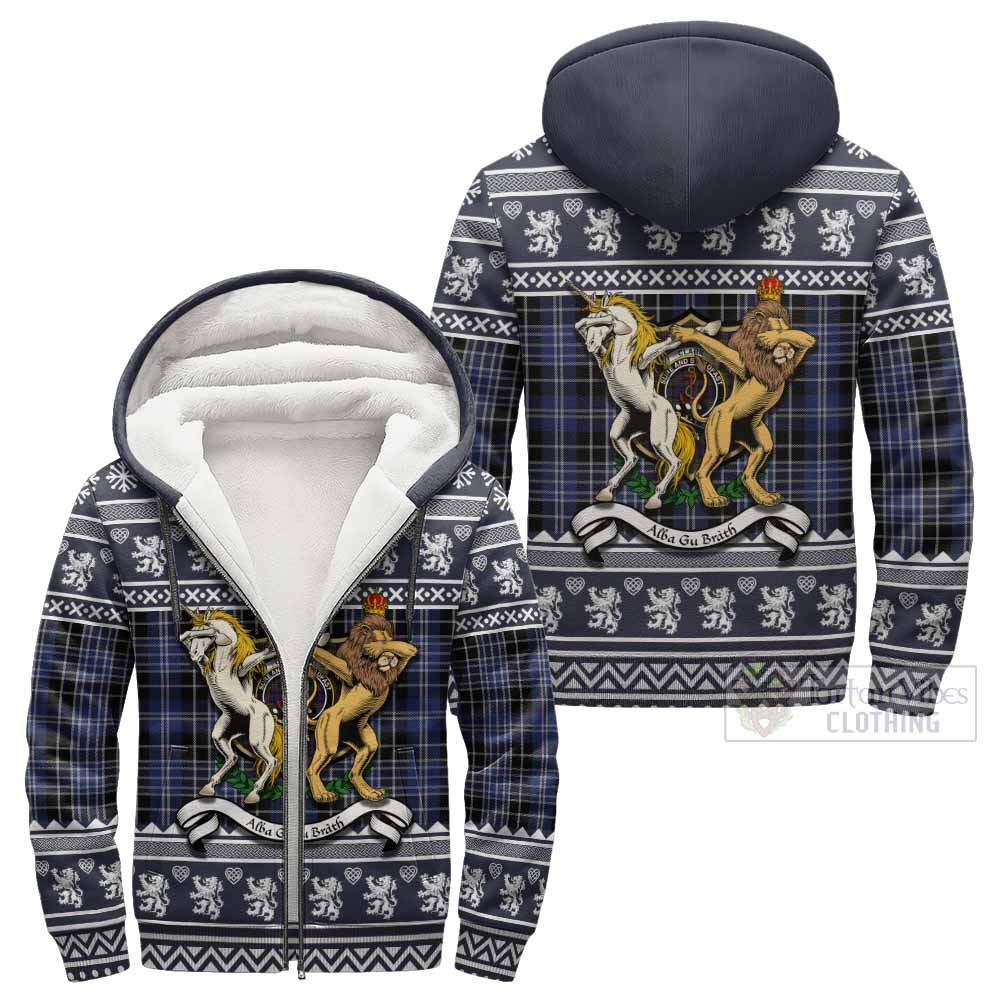 Clark (Clarke) Clan Tartan Crest Christmas Fleece Hoodie Coat of Arms Funny Style - Tartan Vibes Clothing