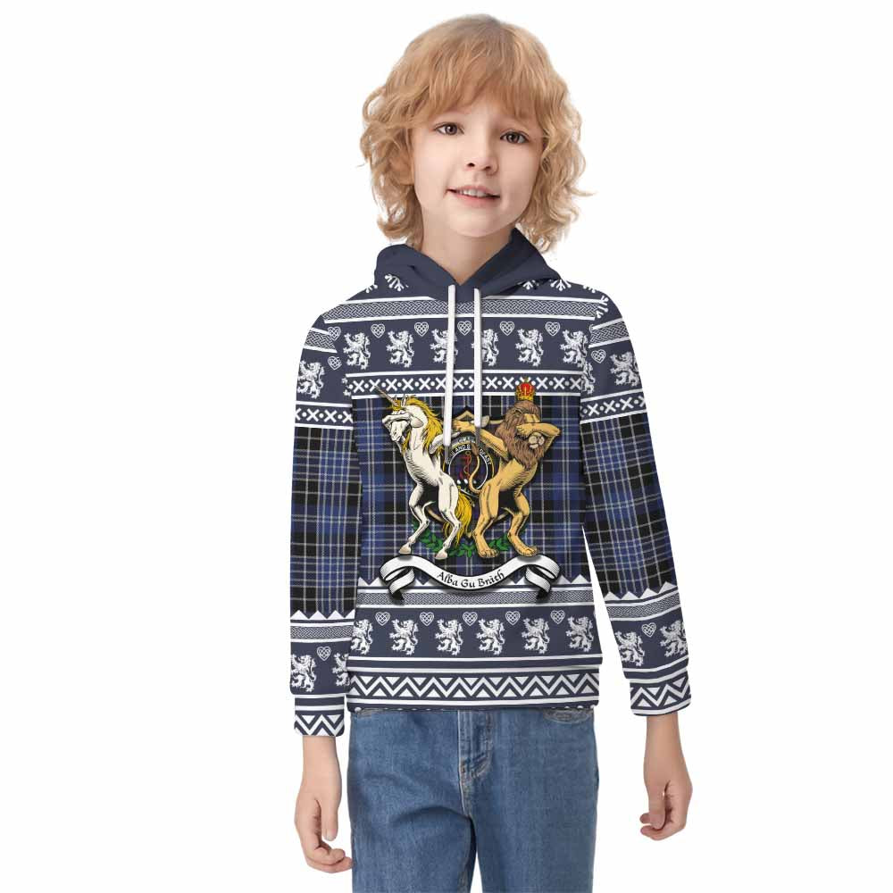 Clark (Clarke) Clan Tartan Crest Christmas Kid Hoodie Coat of Arms Funny Style - Tartan Vibes Clothing