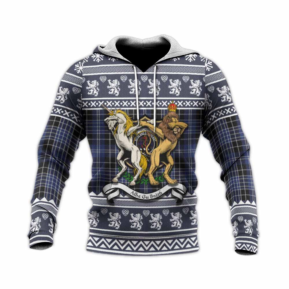 Clark (Clarke) Clan Tartan Crest Christmas Knitted Hoodie Coat of Arms Funny Style - Tartan Vibes Clothing