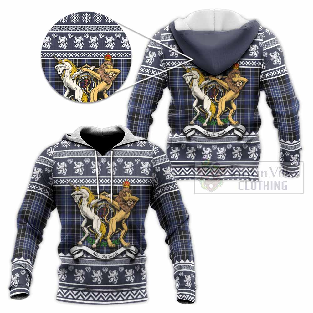 Clark (Clarke) Clan Tartan Crest Christmas Knitted Hoodie Coat of Arms Funny Style - Tartan Vibes Clothing