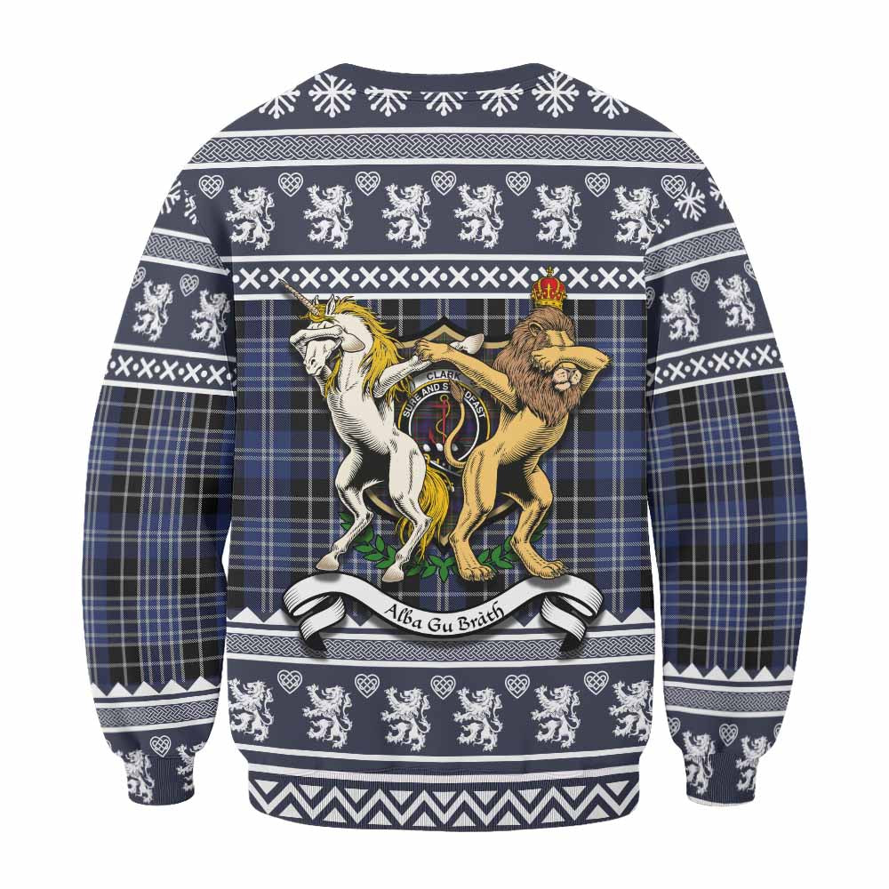 Clark (Clarke) Clan Tartan Crest Christmas Sweatshirt Coat of Arms Funny Style - Tartan Vibes Clothing
