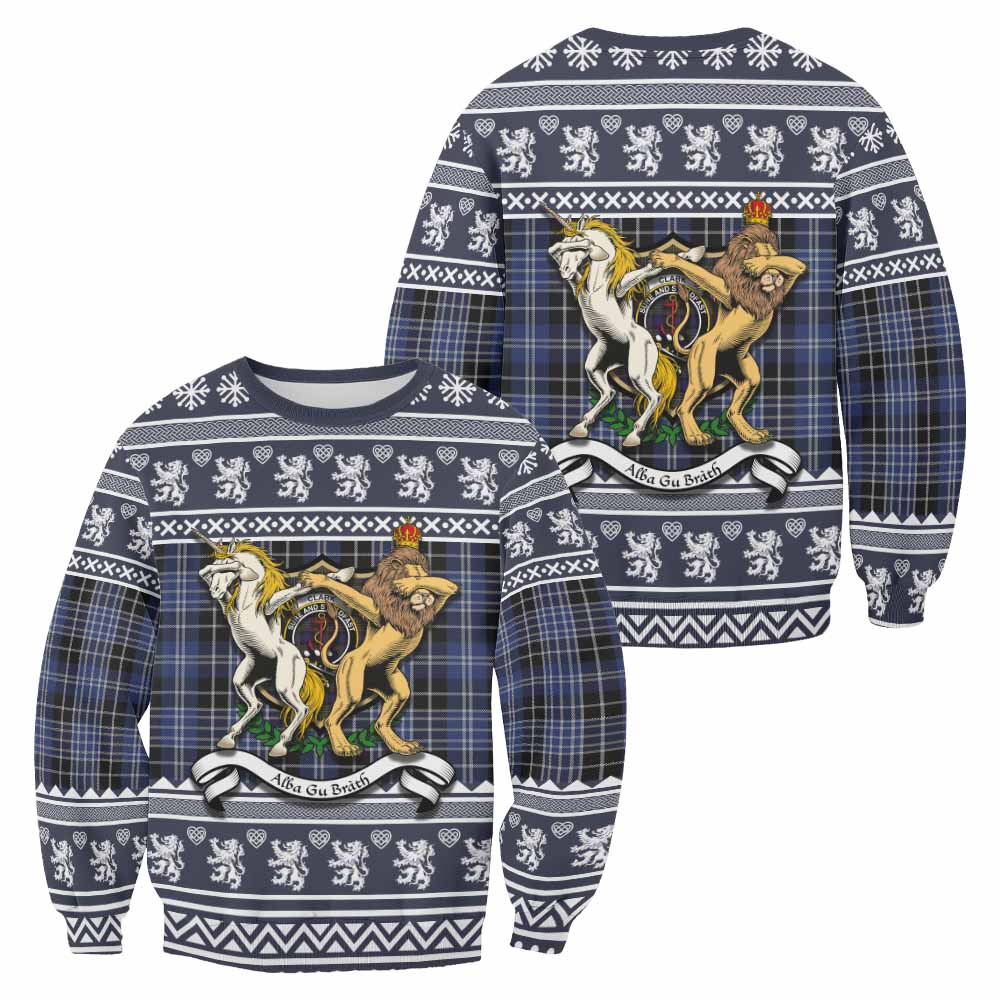 Clark (Clarke) Clan Tartan Crest Christmas Sweatshirt Coat of Arms Funny Style - Tartan Vibes Clothing
