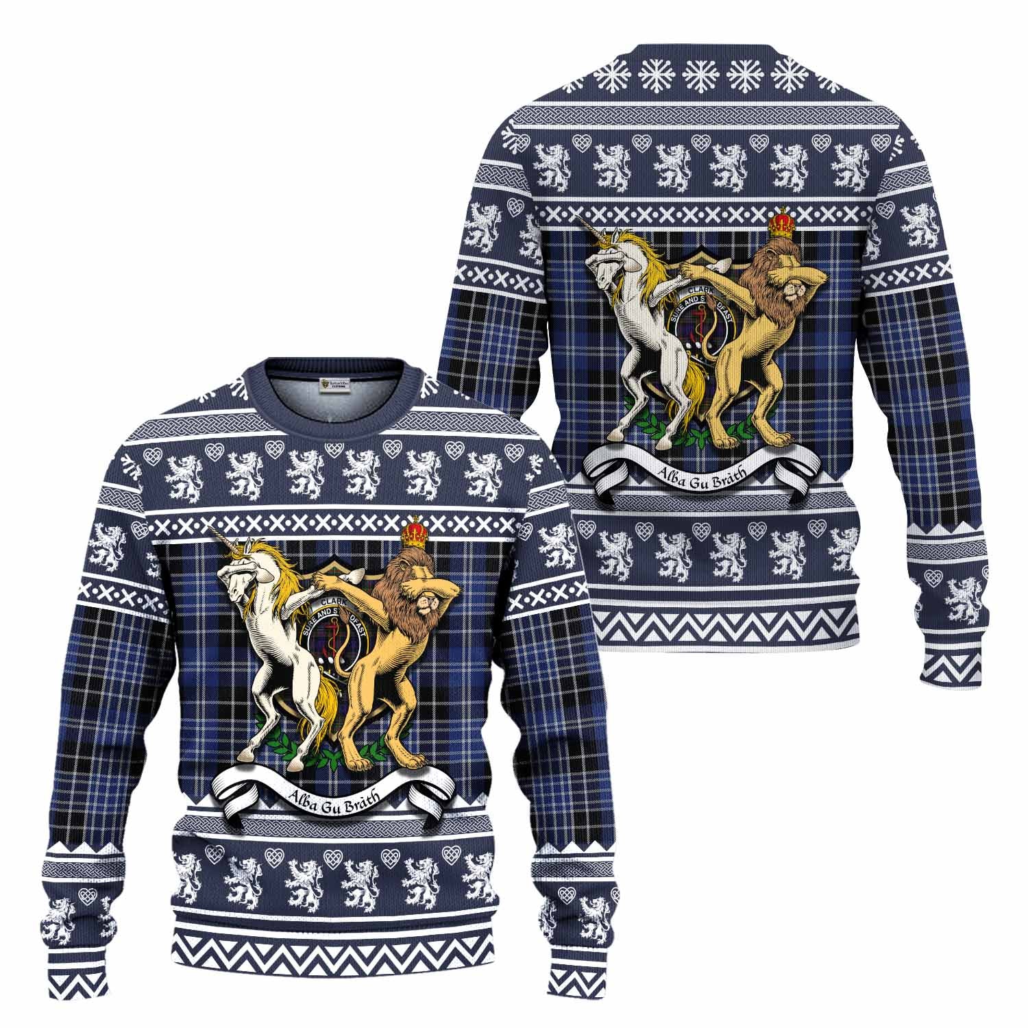 Clark (Clarke) Clan Tartan Crest Christmas Ugly Sweater Coat of Arms Funny Style - Tartan Vibes Clothing