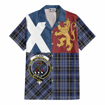 Clark (Clarke) Crest Tartan Cotton Hawaiian Shirt with Lion Rampant Saltire Style