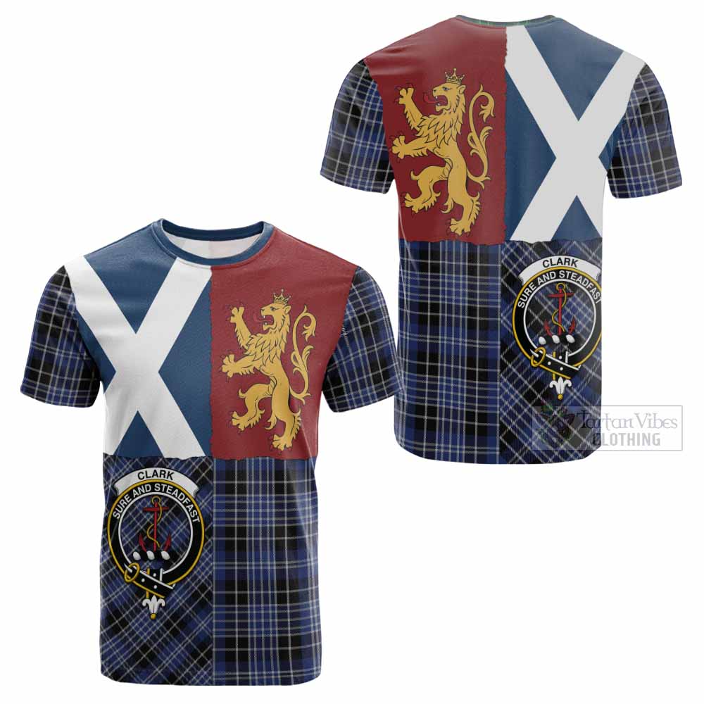 Clark (Clarke) Crest Tartan Cotton T-shirt with Lion Rampant Saltire Style - Tartan Vibes Clothing