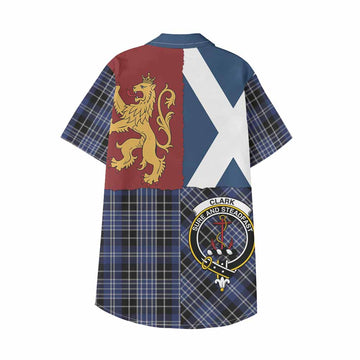 Clark (Clarke) Crest Tartan Kid Hawaiian Shirt with Lion Rampant Saltire Style