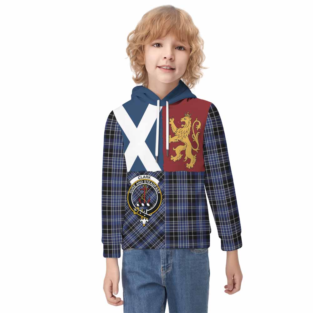 Clark (Clarke) Crest Tartan Kid Hoodie with Lion Rampant Saltire Style - Tartan Vibes Clothing