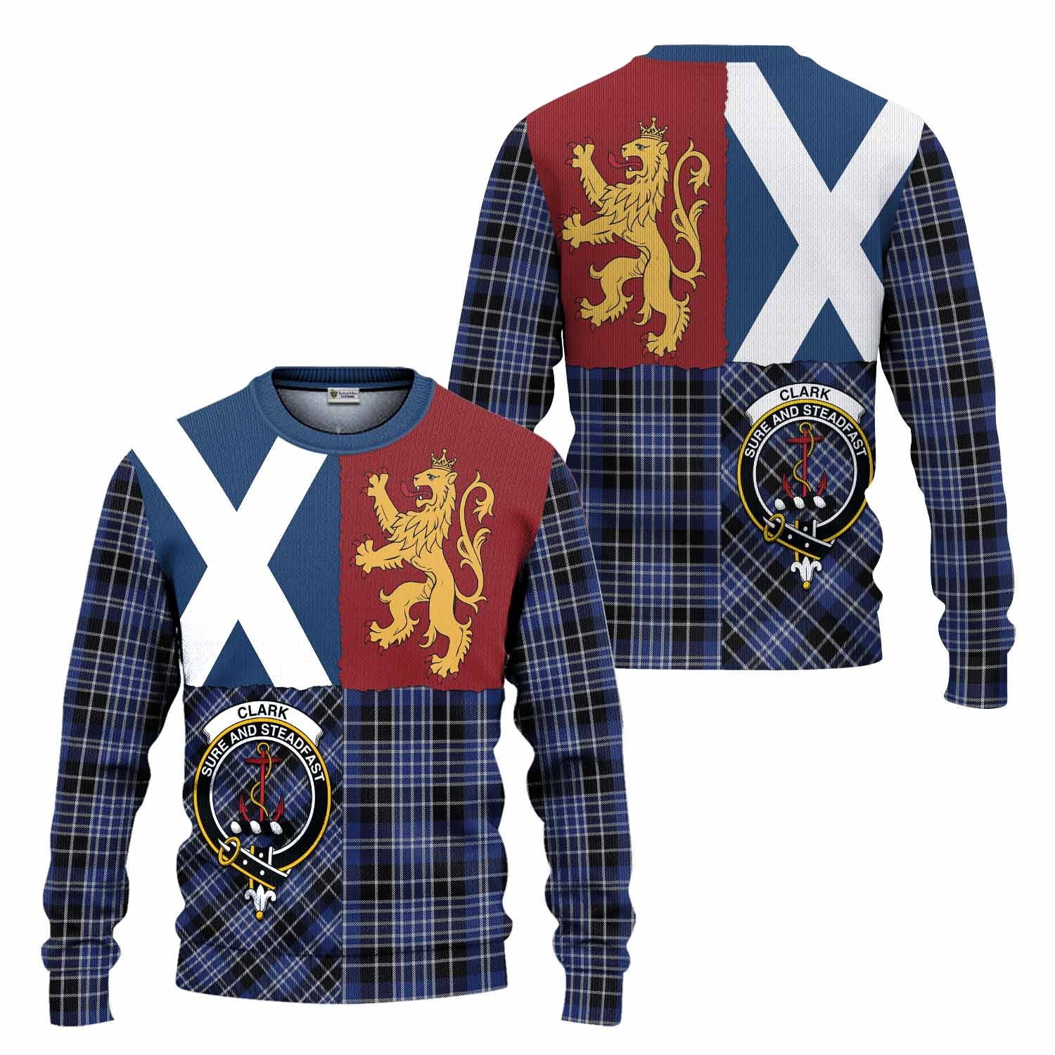 Clark (Clarke) Crest Tartan Knitted Sweater with Lion Rampant Saltire Style