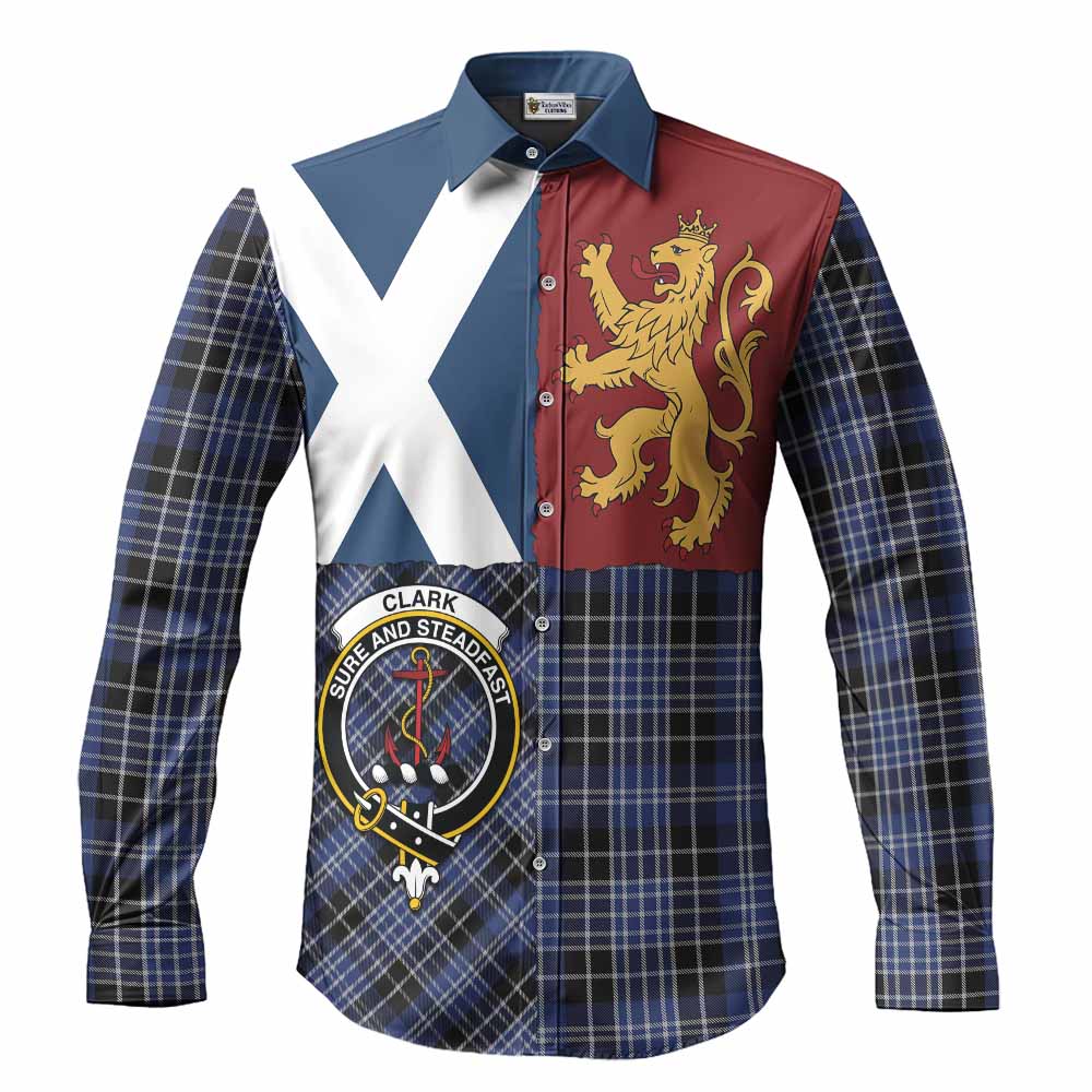 Clark (Clarke) Crest Tartan Long Sleeve Button Shirts with Lion Rampant Saltire Style
