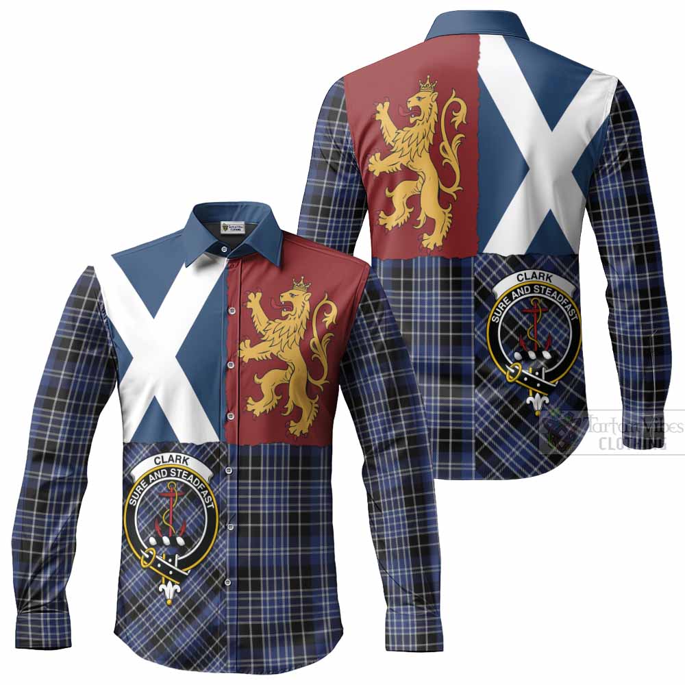 Clark (Clarke) Crest Tartan Long Sleeve Button Shirts with Lion Rampant Saltire Style