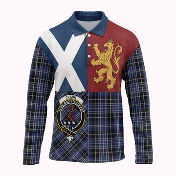 Clark (Clarke) Crest Tartan Long Sleeve Polo Shirt with Lion Rampant Saltire Style
