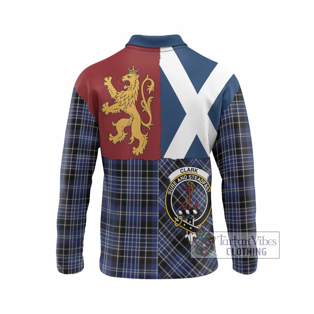Clark (Clarke) Crest Tartan Long Sleeve Polo Shirt with Lion Rampant Saltire Style