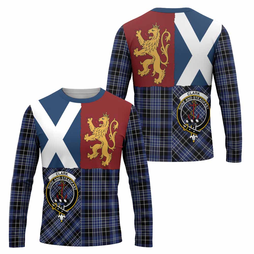 Clark (Clarke) Crest Tartan Long Sleeve T-Shirt with Lion Rampant Saltire Style