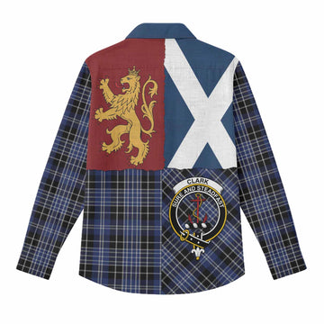 Clark (Clarke) Crest Tartan Women Casual Shirt with Lion Rampant Saltire Style