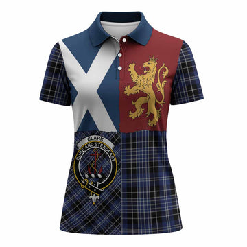Clark (Clarke) Crest Tartan Women Polo Shirt with Lion Rampant Saltire Style