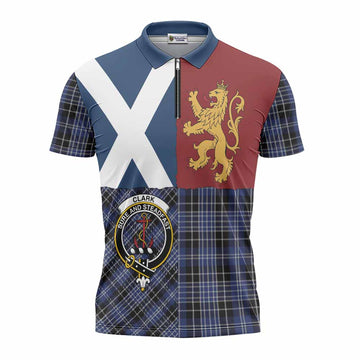 Clark (Clarke) Crest Tartan Zipper Polo Shirt with Lion Rampant Saltire Style