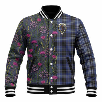 Clark (Clarke) Family Crest Tartan Baseball Jacket Scottish Thistle Flower Pattern Half Style