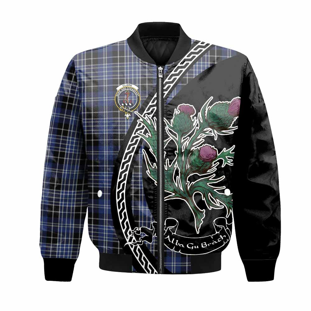 Clark (Clarke) Family Crest Tartan Bomber Jacket Alba Thistle Inspired - Tartan Vibes Clothing