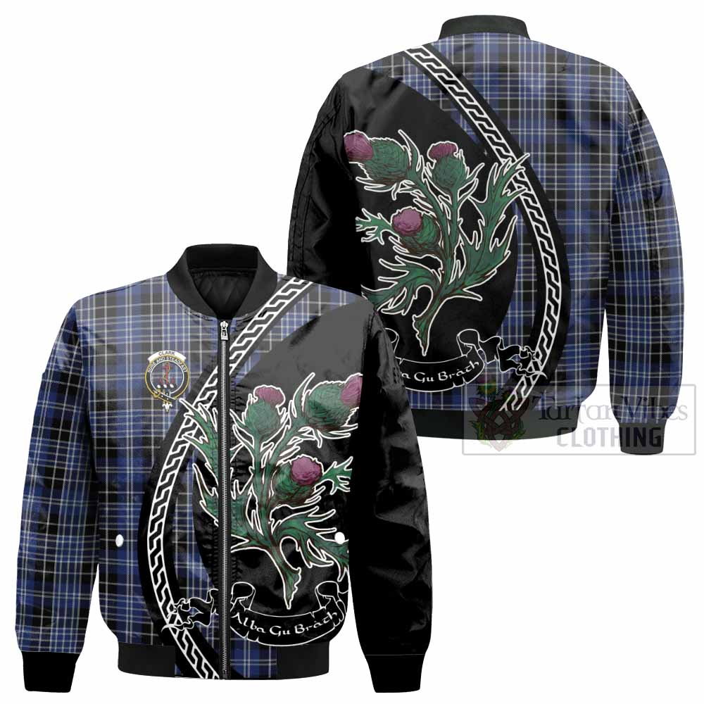 Clark (Clarke) Family Crest Tartan Bomber Jacket Alba Thistle Inspired - Tartan Vibes Clothing