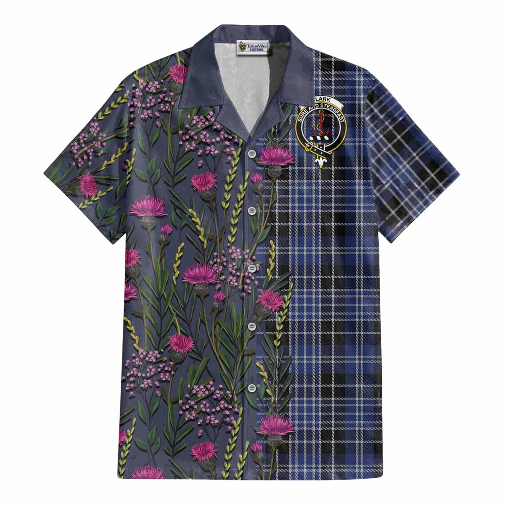 Clark (Clarke) Family Crest Tartan Cotton Hawaiian Shirt Scottish Thistle Flower Pattern Half Style - Tartan Vibes Clothing