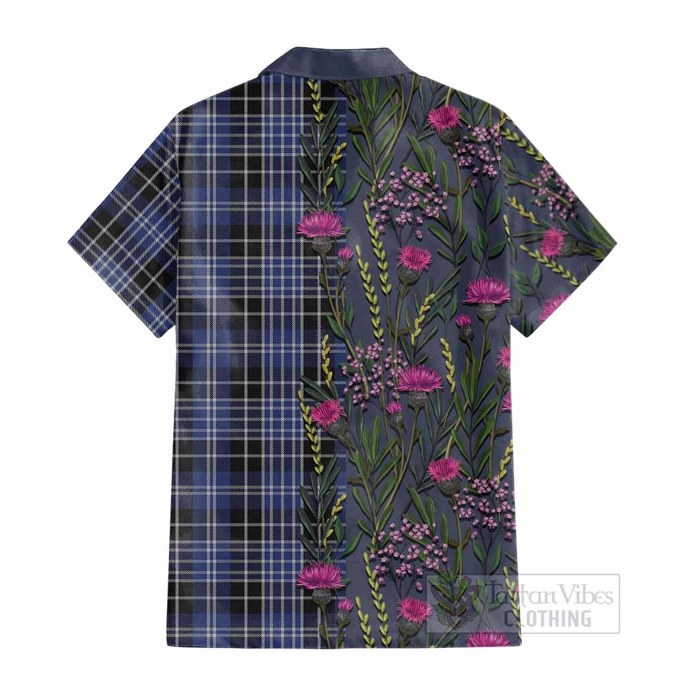 Clark (Clarke) Family Crest Tartan Cotton Hawaiian Shirt Scottish Thistle Flower Pattern Half Style - Tartan Vibes Clothing