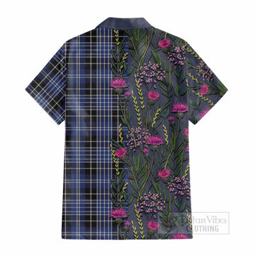 Clark (Clarke) Family Crest Tartan Cotton Hawaiian Shirt Scottish Thistle Flower Pattern Half Style