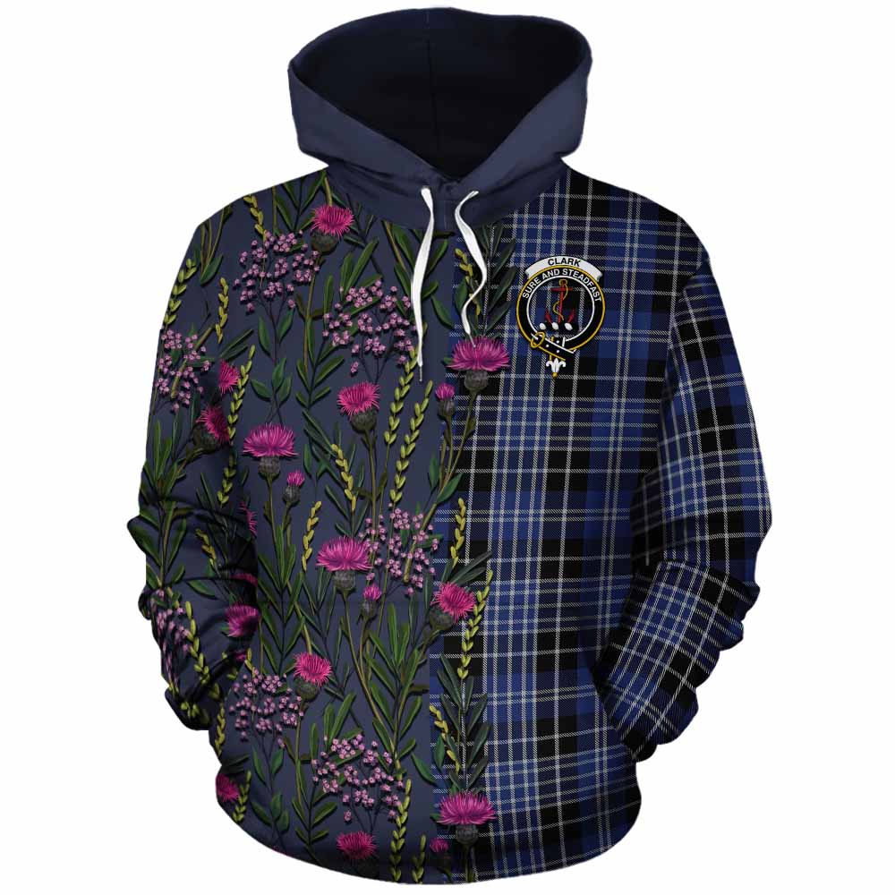 Clark (Clarke) Family Crest Tartan Cotton Hoodie Scottish Thistle Flower Pattern Half Style - Tartan Vibes Clothing