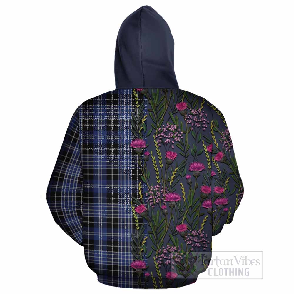 Clark (Clarke) Family Crest Tartan Cotton Hoodie Scottish Thistle Flower Pattern Half Style - Tartan Vibes Clothing