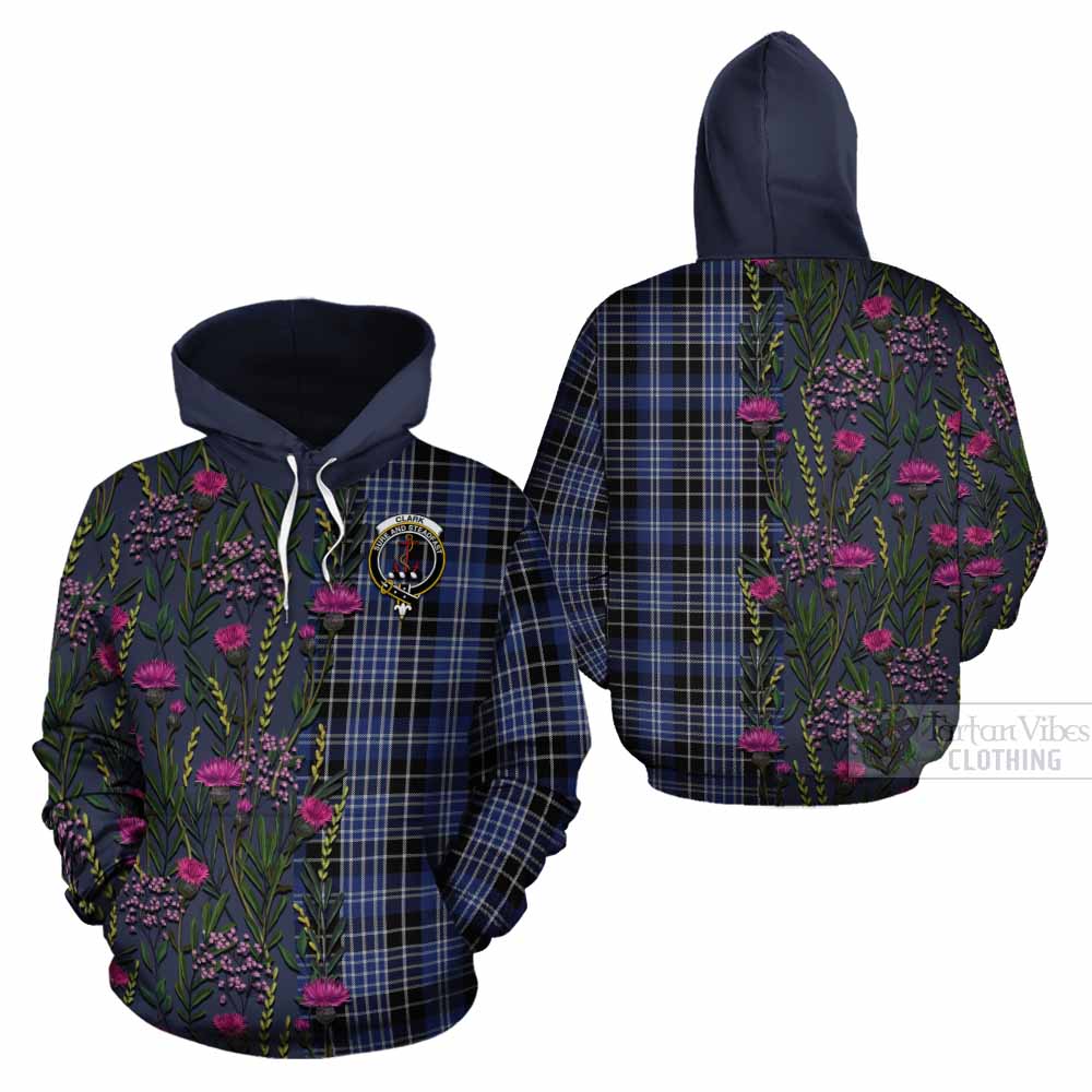 Clark (Clarke) Family Crest Tartan Cotton Hoodie Scottish Thistle Flower Pattern Half Style - Tartan Vibes Clothing