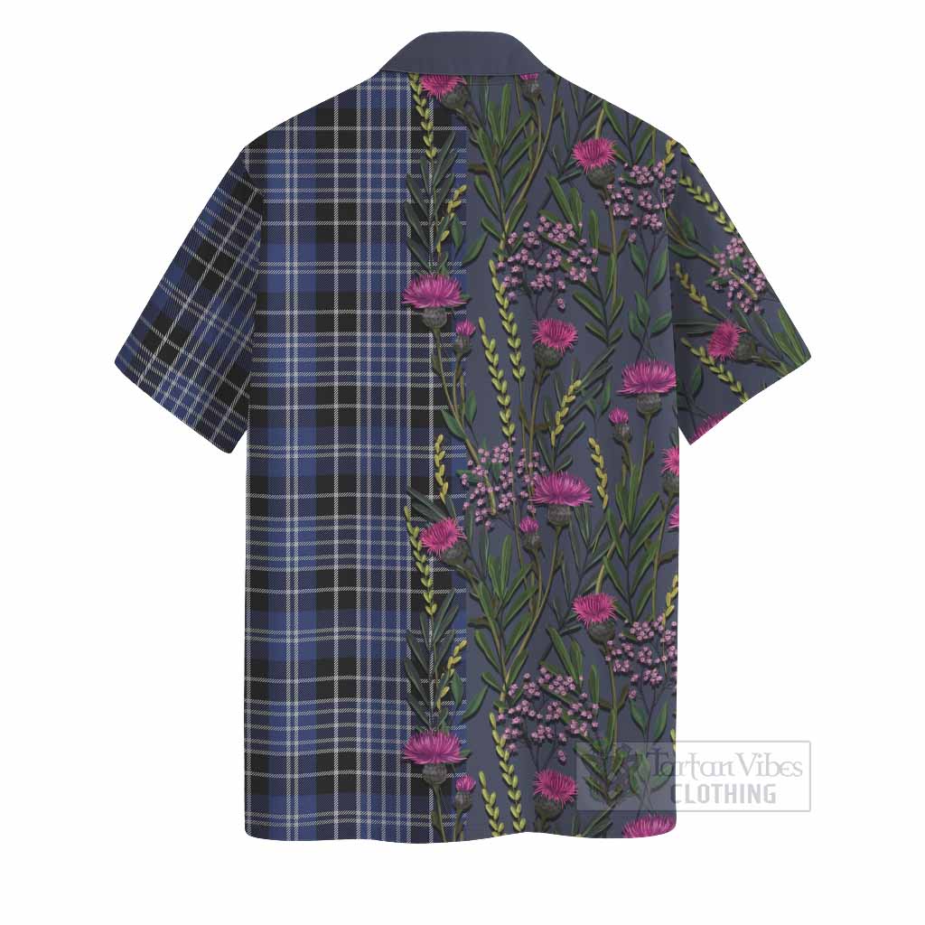 Clark (Clarke) Family Crest Tartan Hawaiian Shirt Scottish Thistle Flower Pattern Half Style - Tartan Vibes Clothing